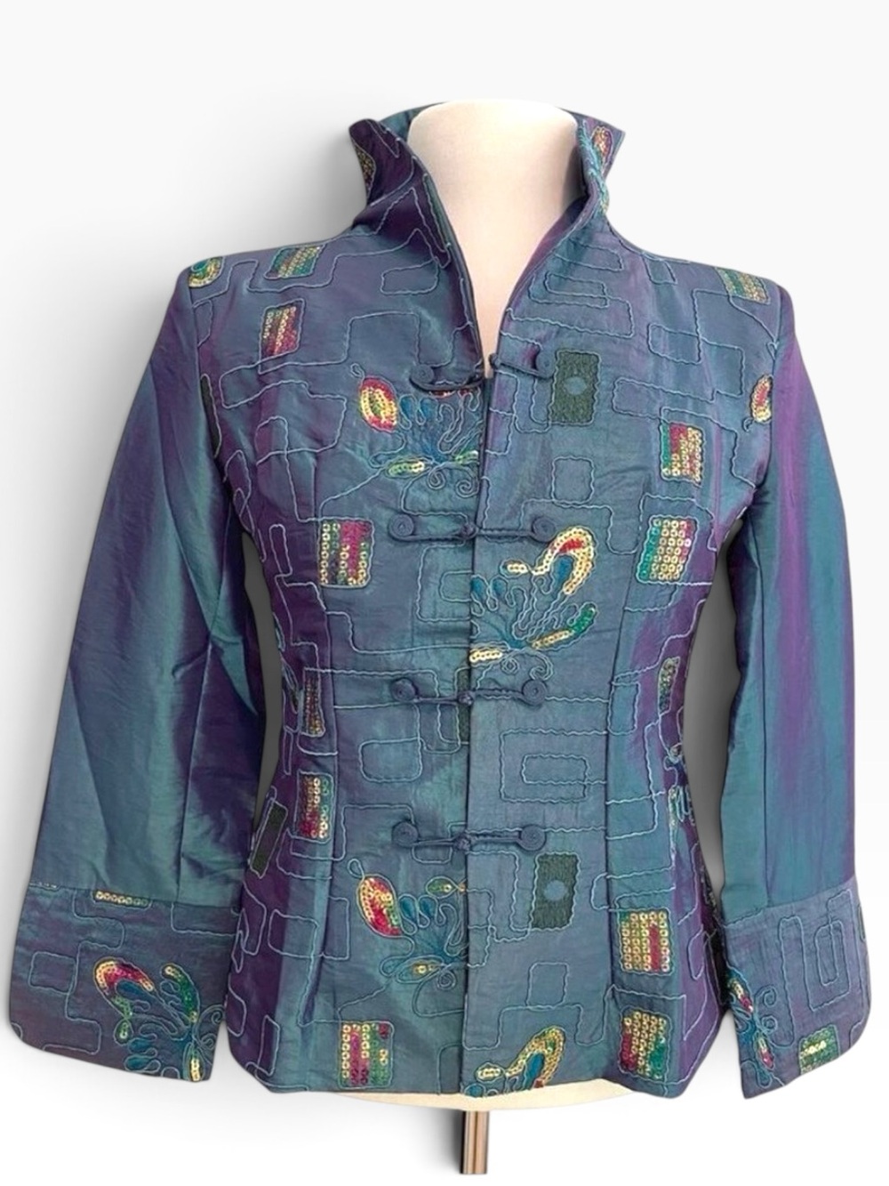 Stunning Nahong Mei blazer blue/purple/green embroidered & sequins details Large